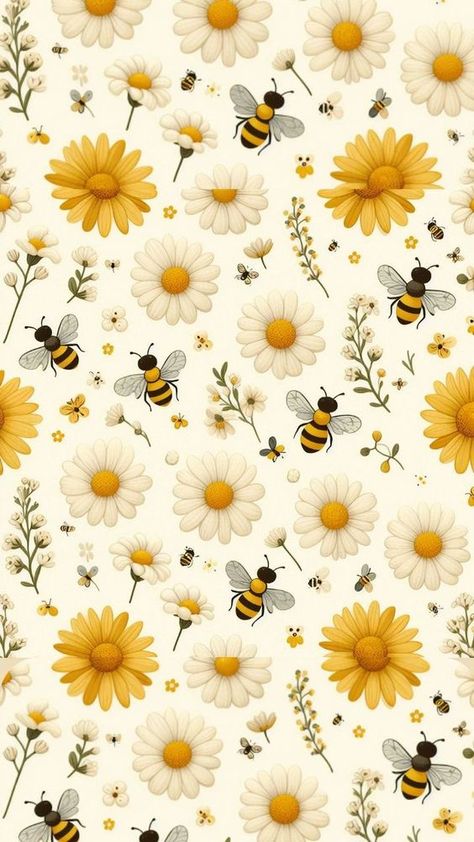 Bee Background Wallpapers, Floral Background Wallpapers Iphone, Sunflower And Daisy Wallpaper, Cute Bee Background, Bee Background Aesthetic, Aesthetic Bee Wallpaper, Daisy Flower Aesthetic Wallpaper, Bee Wallpaper Aesthetic, Bee Wallpaper Iphone