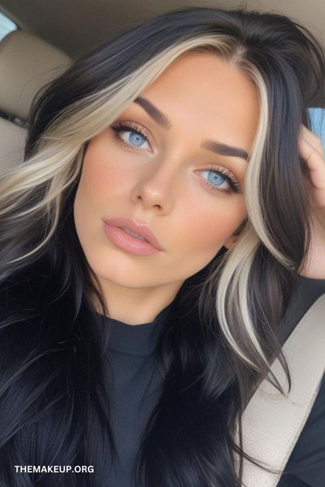 Dark hair With Platinum blonde Dark Hair With Platinum, Platnium Blonde Hair, Medium Length Haircut Ideas, Black Hair With Blonde Highlights, Edgy Hair Color, Vietnamese Hair, Medium Length Haircut, Short Hair Tutorial, Blonde Hair With Highlights