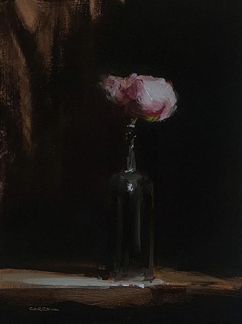 Neil Carroll Original Oil Painting Realism Impressionism Still Life Peony Oil Paintings With Black Background, Dark Oil Painting Background, Still Life Black Background, Simple Oil Painting Ideas, Oil Painting Aesthetic Dark, Neil Carroll, Dark Oil Painting, Oil Painting Realism, Moody Oil Painting