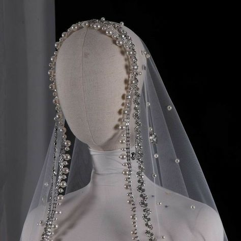 Bride Veils, Rhinestone Veil, Baju Kahwin, Veils Wedding, Pearl Veil, Ivory Colour, Bride Veil, Wedding Headdress, Dream Wedding Ideas Dresses