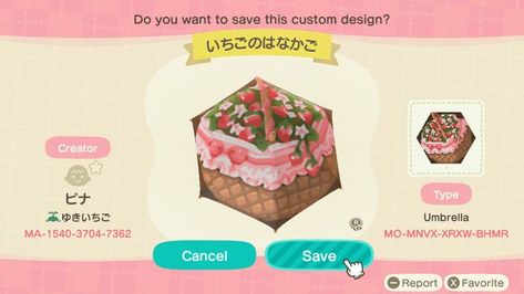 Acnh Strawberry, Cottage Core Animal Crossing, Pink Island, Cute Umbrellas, Animal Crossing Wild World, Animal Crossing Villagers, Bloxburg Decal Codes, Winter Fairy, Umbrella Designs