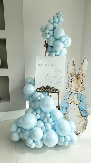 Peter Rabbit Balloons, Baby Boy Balloons, Peter Rabbit Birthday, Its A Boy Balloons, Baby Shower Deco, Bunny Baby Shower, Baby Boy First Birthday, Birthday Party Theme Decorations, Easels