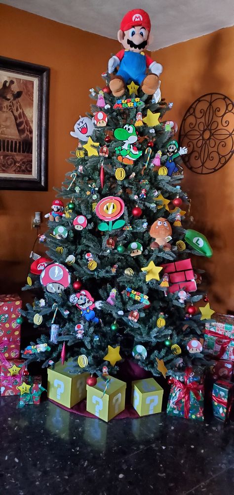 Nintendo Christmas Tree, Super Mario Bros Christmas Tree, Gamer Christmas Tree, Super Mario Christmas Tree, Nerdy Christmas Tree, Mario Christmas, Nerdy Christmas, Birthday Tree, Super Mario Birthday Party