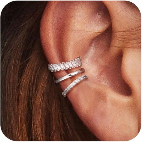 Amazon.com: Ear Cuffs for Women Non Piercing Sterling Silver Cuff Earrings Fake Cartilage Earrings Clip On Hypoallergenic Cubic Zirconia Hoop Helix Earrings for Women Men Jewelry (STYLE-D-SILVER): Clothing, Shoes & Jewelry Silver Clothing, Helix Earrings, Jewelry Style, Men Jewelry, Ear Cuffs, Cartilage Earrings, Sterling Silver Cuff, Cuff Earrings, Silver Cuff