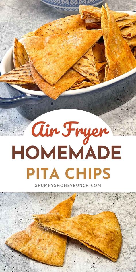 Pita Chips Recipe Air Fryer, Homemade Pita Chips Air Fryer, How To Make Pita Chips, Air Fryer Pita Chips, Pita Chips Air Fryer, Healthy Air Fryer Snacks, Chips In The Air Fryer, Pita Chips Recipe, Air Fryer Chips