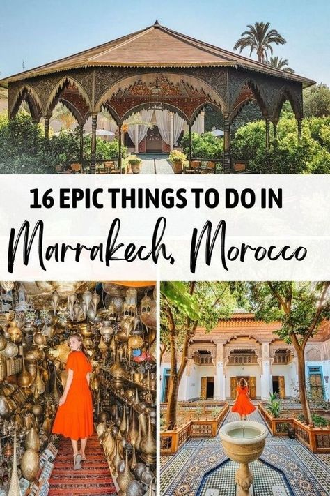 Marrakech, Morocco is such an interesting city, with no end of things to see and do! This travel guide for Marrakech details the top things to do in one of the best Africa destinations, including attractions, gardens, souks, palaces, tombs, riads, and more. This guide outlines where to stay, what to do, places to see, and all the must-dos and lesser known experiences to have in Marrakech. Head to theunknownenthusiast.com to get all the details. Things To Do In Marrakech, Morocco Itinerary, Visit Marrakech, Marrakech Travel, African Travel, Visit Morocco, Africa Destinations, Morocco Travel, Marrakech Morocco