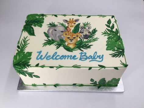 Safari Baby Shower Boy Cake, Safari Sheet Cake, Jungle Theme Baby Shower Cake, Jungle Baby Shower Cake, Baby Shower Sheet Cakes, Safari Baby Shower Cake, Pastel Rectangular, Barney Birthday, Safari Baby Shower Boy