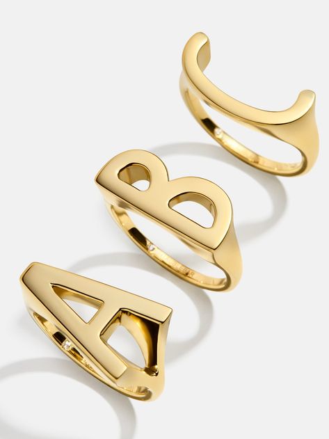 Rings That Dont Tarnish, Designer Ring Stack, Gold Engagement Ring Stack, Word Rings, Jewelry Goals, Auntie Vibes, C Ring, Rich Auntie, Word Ring