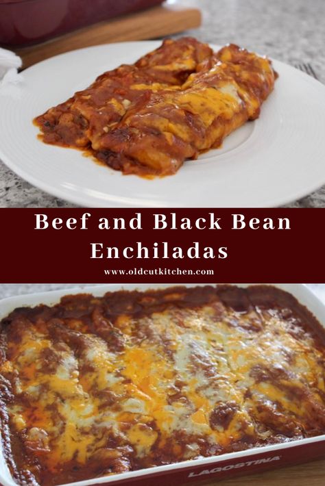 Beef and Black Bean Enchiladas Ground Beef And Black Bean Enchiladas, Beef Bean And Cheese Enchiladas, Beef And Bean Enchilada Casserole, Beef And Bean Enchiladas With Red Sauce, Beef And Black Bean Enchiladas, Black Bean And Cheese Enchiladas, Beef And Bean Enchiladas, Beef And Black Bean, Enchiladas Beef