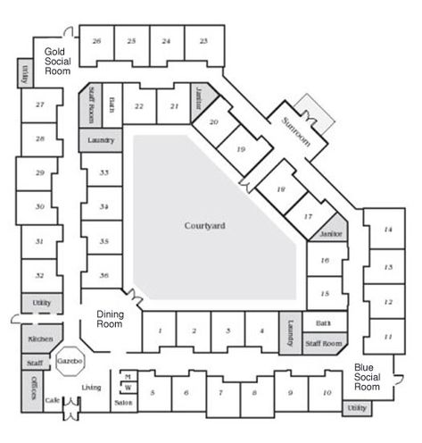 Prison Floor Plan Design, Prison Architect Layout, Assisted Living Floor Plans, Prison Architect, Hotel Layout, Architect Ideas, Living Layout, School Floor Plan, Hotel Floor Plan