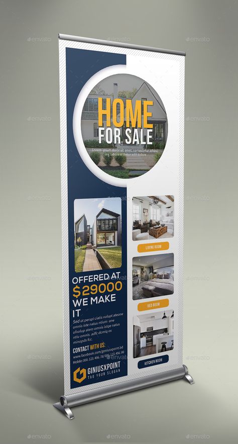 Real Estate Roll Up Banner Design, Real Estate Standee Design, Standy Ads Design, Roll Up Banner Design Ideas, X Stand Design Banners, X Banner Design Ideas, Stand Banner Design, Real Estate Banner Design, Roll Banner Design