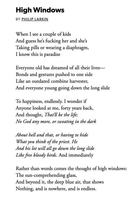 poetry, Philip Larken, Poetry foundation, poem Philip Larkin Poems, Commonplace Notebook, Philip Larkin, Pretty Writing, Learning Reading, Poetry Foundation, High Windows, Poem A Day, The Way I Feel