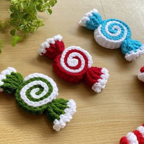 Easy Crochet Bear Beans Amigurumi Pattern - Clairea Belle Makes Crochet Candy Pattern Free, Crochet Peppermint Candy, Crochet Angel Wings, Crochet Peppermint, Christmas Decorations Crochet, Crochet Skull Patterns, Christmas Candy Cane Decorations, Crochet Candy, Crochet Bird Patterns