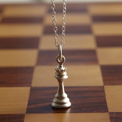 Chess Piece Necklace, Chess Necklace, Queen Chess, Queen Chess Piece, Silver Bracelet Designs, Chess Queen, Silver Rings Simple, Charm Necklace Silver, Initial Jewelry