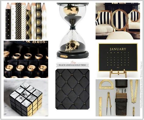 Black Office Accessories, Office Accessories For Men, Black And Gold Desk Decor, Black And Gold Office Decor, Black And Gold Office Ideas, Masculine Desk, Desk Accessories For Men, Magic Office, Black Gold Office