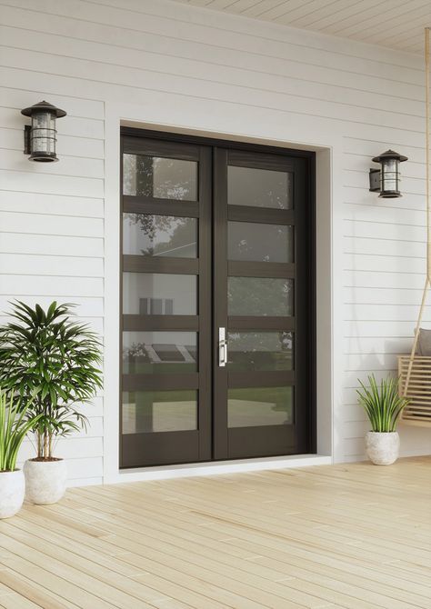 Modern Doors Exterior Entrance, Front Door Black, Double Door Entryway, French Front Doors, Black Front Door, Modern Entrance Door, Double Doors Exterior, Modern Exterior Doors, Contemporary Front Doors