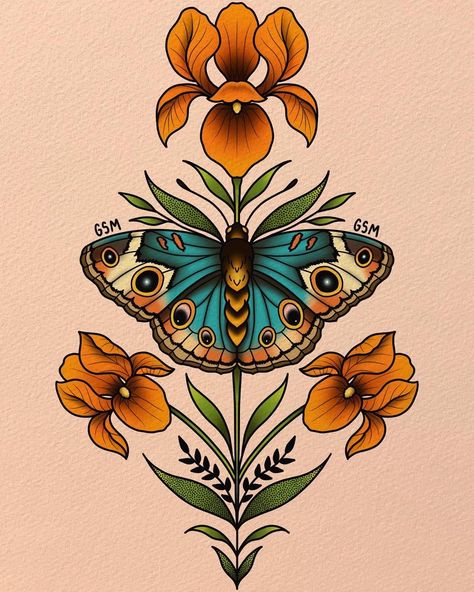 Traditional Style Back Tattoo Women, Unique American Traditional Tattoo, Traditional Butterfly Tattoo, Wrist Tattoo Ideas, Traditional Tattoo Inspiration, Traditional Tattoo Flowers, Beauty Marks, Bug Tattoo, Traditional Tattoo Sleeve