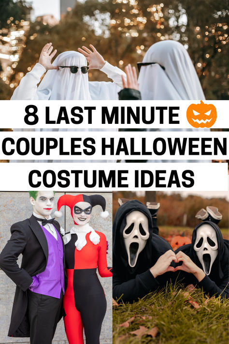 Needing a couple costume for a last minute Halloween party? Here are 8 couples costume ideas that can be thrown together with stuff you probably already have at home. 

#halloweencostume #couplecostume #couplehalloweencostume Simple Funny Couple Costumes, Fast Diy Halloween Costumes Last Minute Couples, Diy Couple Costumes Easy, Couple Costumes Easy Last Minute, Easy Partner Costumes, Quick Easy Couples Halloween Costumes, Last Minute Couple Costume Ideas, Last Minute Diy Couples Costumes, Low Effort Couples Costume