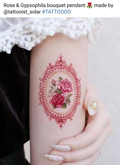 Victorian Tattoo Vintage, Victorian Tattoo Ideas, Tattoo Frame, Cameo Tattoo, Victorian Tattoo, Pearl Border, Cage Decor, Gypsophila Bouquet, Jewel Tattoo