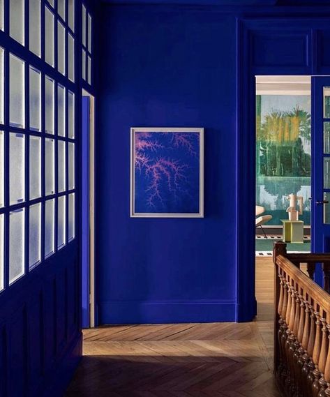 Cobalt Blue Paint, Royal Blue Walls, Blue Hallway, Blue Painted Walls, Yves Klein Blue, Yves Klein, Blue Room, Blue Rooms, Blue Interior