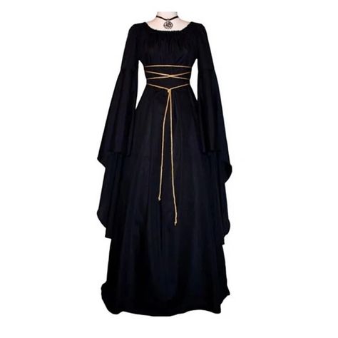 Vintage Crew Neck Paneled High-rise Batwing Dress Womens Medieval Dress, Dresses Medieval, Victorian Gothic Dress, Peasant Dresses, Medieval Witch, Gothic Halloween Costumes, Bride Costume, Witch Dress, Halloween Long Sleeve