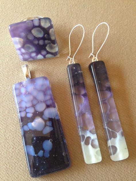 Handmade, fused glass jewelry by Miss Olivia's Line. Additional items posted at https://www.facebook.com/MissOliviasLine Fused Glass Jewelry How To Make, Glass Fusion Earrings, Fused Glass Jewelry Ideas, Fused Glass Pendants Ideas, Fused Glass Jewellery, Glass Fusing Jewelry, Glass Fusion Jewelry, Fused Glass Jewelry Dichroic, Fused Jewelry