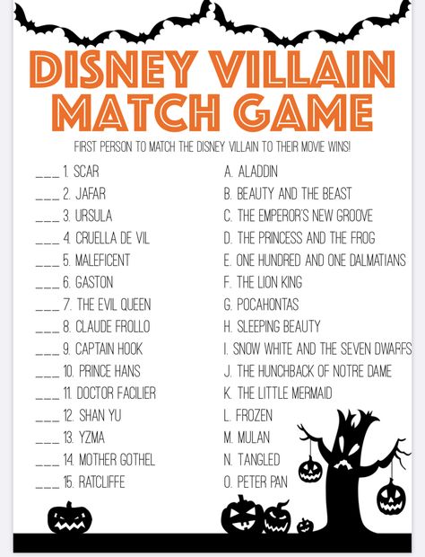 Disney Halloween Party Games, Disney Theme Games, Disney Villains Classroom Theme, Disney Themed Classroom Activities, Movie Games, Disney Villain Party Games, Disney Villain Crafts, Disney Villain Halloween Party, Disney Villains Bulletin Board