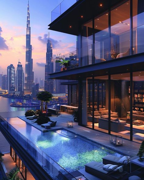 Penthouse Apartment Aesthetic, Dubai Penthouse, Dubai Houses, Apartment Exterior, Luxury Houses Mansions, Living In Dubai, Dream Life House, Luxury Penthouse, Dream Apartment Decor