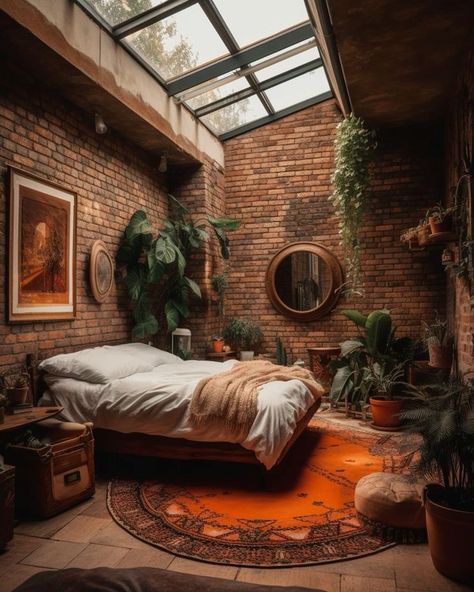 Red Brick Bedroom, Apartment Above Garage, Exposed Brick Bedroom, Garage Loft Apartment, Aesthetic Loft, Loft Apartment Bedroom, Cozy Loft Apartment, Loft Apartment Kitchen, Industrial Loft Apartment