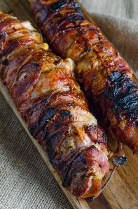 BBQ Bacon Wrapped Pork Tenderloin- great weeknight meal and only four ingredients! | Go Go Go Gourmet @gogogogourmet Raspberry Dinner Recipes, Webber Recipes Bbq, Caravan Meals, Tenderloin Recipes Oven, Bacon Wrapped Pork Tenderloin Recipes, Barbecue Pork Tenderloin, Pork Wellington, Oven Bacon, Grilled Pork Tenderloin Recipes