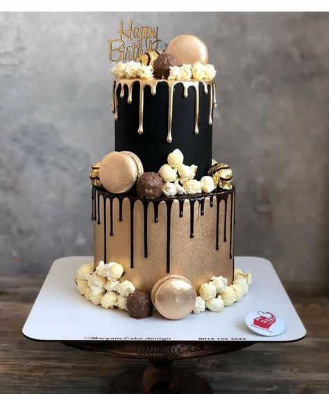 Men’s Birthday Cake 2 Tier, 50th Birthday Cake 2 Tier, 18th Birthday Cake 2 Tier, Gatsby Cake Birthday, Gatsby Party Cake, 30th Birthday Cakes Ideas For Women, Torte Schwarz Gold, 2 Tier Birthday Cake For Women, Cake For Him Birthday