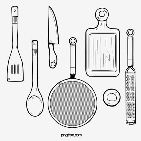 kitchenware tools black line drawing kitchen utensils knife shovel cooking,drawing clipart,line clipart,kitchen clipart Cooking Tools Drawing, Kitchen Utensils Drawing, Kitchen Tools Drawing, Hen Drawing, Cooking Drawing, Drawing Kitchen, Bakery Logos, Black Line Drawing, Kitchen Clipart