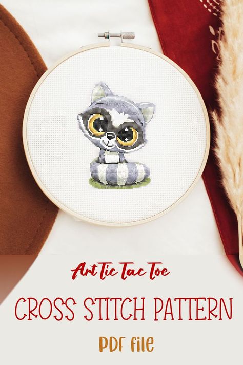 Cross Stitch On Clothes, Raccoon Cross Stitch, Cross Stitch Cross, Stitch Cross Stitch, Small Cross Stitch, Animal Cross Stitch Patterns, Dmc Embroidery Floss, Pewter Grey, Cross Stitch Animals