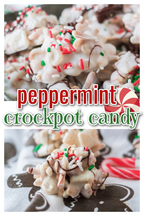 holiday candy, holiday dessert, no bake candy, peppermint candy, slow cooker candy, slow cooker dessert, slow cooker holiday candy, slow cooker peppermint candy, slow cooker pretzel candy Candy Clusters, Easy Homemade Candy, Best Christmas Candy, Crockpot Candy Recipes, Crockpot Christmas, Crockpot Candy, Christmas Food Treats, Homemade Candy, Candy Recipe