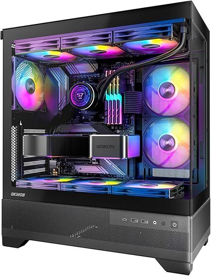 Great pc for both gaming and at reasonable price because those other ones are so expensive for no reason and they jsut a different color but still the same. This one is jsut an easy cheap option and nothing too special. So this option is better for your and your money so you are not sperndibng 1000 dollars on a pc that just has a different color. Cheap Pc, Interactive Lighting, Open Back Headphones, Tower Games, Cooler Master, Pc Case, Gaming Headphones, Panoramic View, Pc Cases