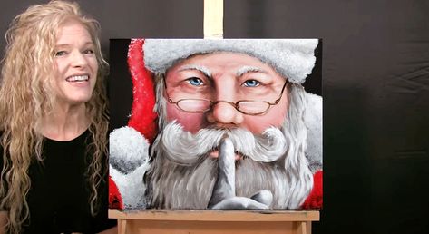 Paint And Sip At Home, Michelle The Painter, Paint With Acrylics, Santa Paintings, Christmas Canvas Art, Santa Art, Draw And Paint, Christmas Paintings On Canvas, Acrylic Painting Lessons