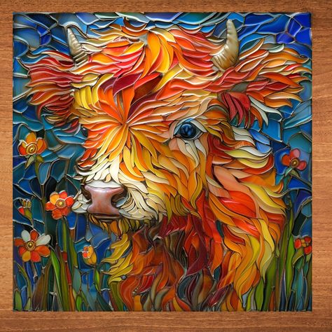 4294 Highland Cow Calf Decorative Ceramic Tile Art Pieces Handcrafted Ceramic Art Tiles - Unleash Your Creativity with a Splash of Color ✨ Bring the beauty of handcrafted art into your home with these captivating ceramic tiles! Each tile is meticulously hand-painted in our East Tennessee workshop, showcasing a dazzling array of colors and featuring original artwork that reflects a vast range of themes and styles. **A Universe of Artistic Inspiration ** Our tiles are more than just wall art - the Mosaic Cows, Glass On Glass Mosaic Window, Ceramic Wall Art Tiles, Ceramic Tile Art, Majestic Creatures, Art Tiles, Cow Calf, Ocean Scenes, Impasto Painting