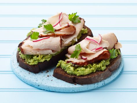 Crumbled Goat Cheese, Turkey Avocado, Creamy Guacamole, Open Sandwich, Turkey Sandwich, Open Faced Sandwich, Sandwich Ingredients, Sliced Turkey, Open Face