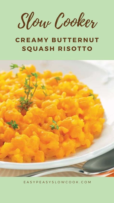 Slow Cooker Creamy Butternut Squash Risotto Slow Cooker Risotto, Slow Cooker Butternut Squash, Slow Cooker Curry Recipes, Mashed Butternut Squash, Slow Cooker Curry, Creamy Butternut Squash, Squash Risotto, Butternut Squash Risotto, Risotto Rice