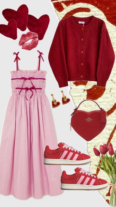 pink and red outfit hearts Pink Red And White Outfit, Pink Red Outfit Aesthetic, Red And Pink Outfit Ideas, Pink And Red Dress Outfit, Pink And Red Aesthetic Outfit, Heartcore Outfit, Valentine’s Outfit, Pink And Red Outfit Aesthetic, Love Core Aesthetic Outfits