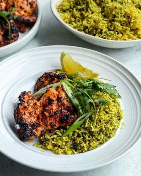 Victoria | Recipes on Instagram: "Harissa & Lemon Roasted Chicken Thighs with Turmeric Lemony Herbed Rice, another delicious recipe from Persiana Everyday by @sabrinaghayour 🌿✨ The chicken thighs are marinated in rose Harissa, Greek yoghurt and lemon and simply baked in the oven until charred and juicy. Served with this lemon turmeric rice and a dollop more of Greek yoghurt, freshly chopped spring onions and coriander, this spread is so easy and ideal for meal prep if that’s what you’re into 🔥 Roast Chicken Thigh Recipes, Herbed Rice, Lemon Roasted Chicken, Rose Harissa, Turmeric Rice, Harissa Chicken, Chicken Thighs Recipe, Thighs Recipe, Roasted Chicken Thighs