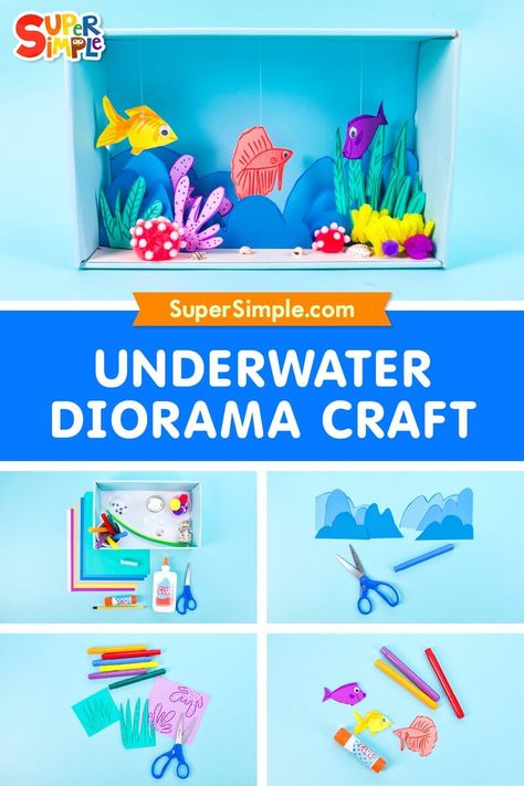 Diorama Ideas For Kids Ocean, Ecosystems Projects Shoebox Ocean, Ocean Diaroma Ideas, Ocean Diaroma, Ocean Diarama Ideas Kids, Diorama Ideas For Kids School Projects, Underwater Crafts For Kids, Ocean Diorama Project, Ocean Habitat Diorama