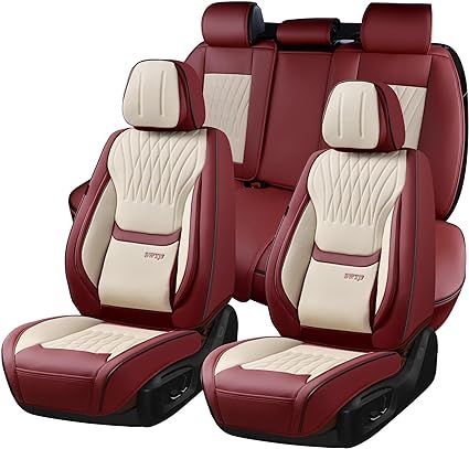 Front and Rear Seat Covers for Cars, Leatherette Auto Seat Protectors Car Interior Accessories, Car Seat Cushions Fit for Sedans SUV Pick-up Truck, (WineRed&White) Car Seat Covers Full Set, Car Interior Upholstery, Jordana Brewster, Id Design, Seat Protector, Car Seat Cushion, White Car, Dashboard Design, Chair Upholstery