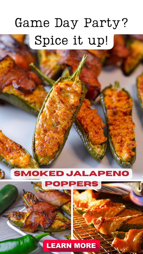 Score a touchdown in hosting your Game Day Party with these Smoked Jalapeno Poppers! Loaded with a creamy cheesy bold mixture, these bite-sized fiery treats are smoked to perfection. Enjoy with or without bacon. Explore this unique blend of flavors that will have your guests reaching for more. A party snack guaranteed to ignite your taste buds and cheer on your team! Smoked Jalapeno Poppers, Bacon Wrapped Jalapenos In Smoker, Smoked Jalapeno Peppers Bacon Wrapped, Smoked Jalapeño Poppers Pigs In A Blanket, Jalepeno Poppers Bacon Wrapped Air Fryer, Jalepeno Poppers Spooky, Smoked Jalapeno, Bbq Side Dishes, Smoked Cheese