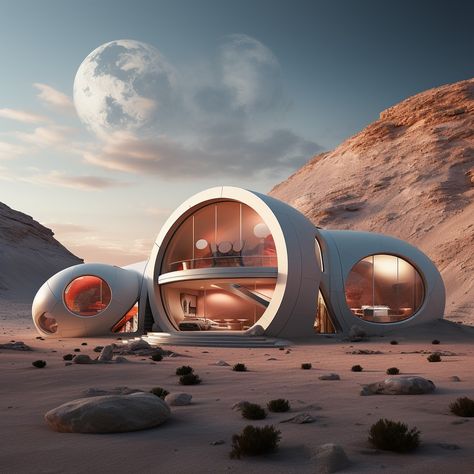 House on Mars Mars House, Mars Colony, Space House, Sci Fi Architecture, Modern Architecture Design, Futuristic Home, Conceptual Architecture, Dome House, Organic Architecture