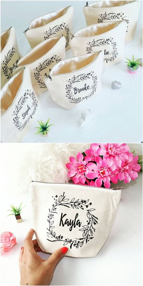 Personalized Cosmetic Bags, Idee Cricut, Cricut Wedding, Wedding Gifts For Groomsmen, Unique Bridal Shower, Gift Makeup, Bridemaids Gifts, Wedding Souvenirs, Diy Cricut