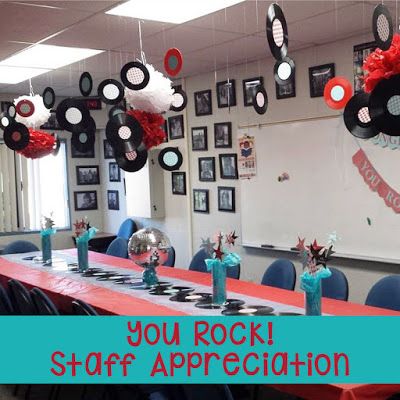 Rock Star Staff Appreciation, Rockstar Teacher Appreciation, Teacher Appreciation Decorations, Employee Appreciation Quotes, Teacher Appreciation Week Themes, Rock Star Theme, Teacher Decor, Staff Appreciation Week, Rock N Roll Party