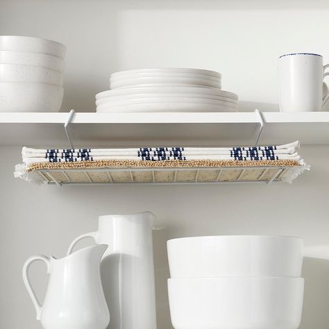 White Undershelf Placemat Holder | The Container Store Kitchen Pantry Ideas, Stacking Shelves, Organizers Kitchen, Stackable Shelves, Organization Pantry, Pantry Bin, China Closet, Kitchen Storage Space, Galley Kitchens