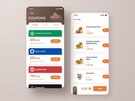 Coupons app by Jerry Lau Coupon App Design, Babysitting Aesthetic, Coupon App, Login Page Design, Hotel Booking App, Mobile Coupon, Card Ui, Voucher Design, Coding Apps