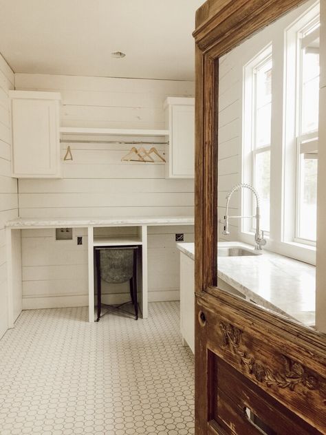 Farmhouse Laundry Room — Whitetail Farmhouse Farmhouse Laundry Room Tile Floor, Old Farmhouse Mudroom, Farm Mudroom, Scullery Laundry, Whitetail Farmhouse, Farmhouse Mud Room, True Farmhouse, Mudroom Laundry Room Ideas, Renovated Farmhouse